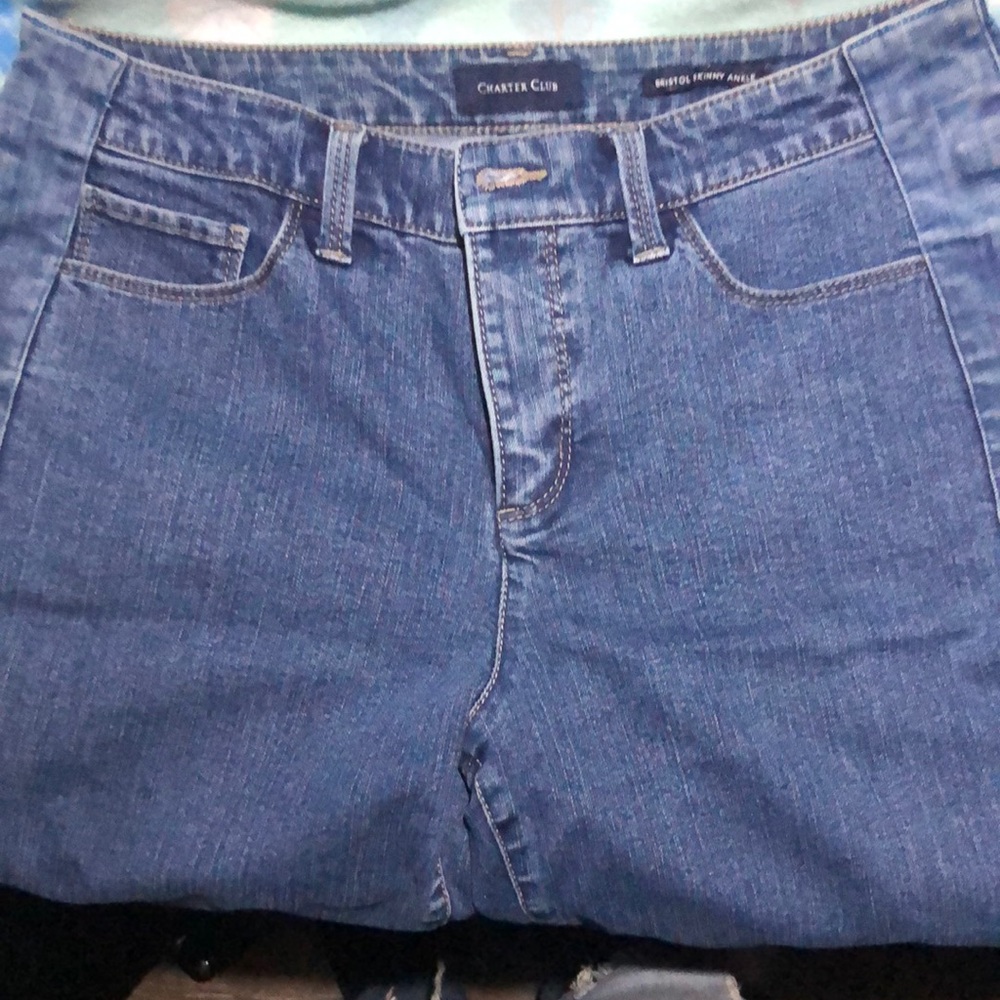 Charter Club Ladies skinny Jeans size 10 with tuxedo stripe on legs